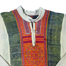 Load image into Gallery viewer, Vintage Patterned Hippy Colour Block Knot Loop Long Sleeve Smock Shirt
