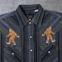 Load image into Gallery viewer, Vintage Plains Western Wear Bigfoot Sasquatch Cowboy Striped Long Sleeve Popper Shirt
