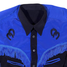 Load image into Gallery viewer, Vintage Dr. Roberto Black Blue Cowboy Western Tasselled Long Sleeve Shirt
