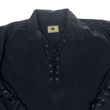 Load image into Gallery viewer, RUNNING BEAR Black Cotton Medieval Artist Lace-Up Smock Pullover Shirt
