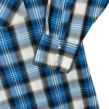 Load image into Gallery viewer, Vintage Western Style Blue White Grey Black Check Long Sleeve Popper Cotton Blend Shirt

