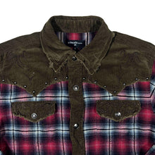 Load image into Gallery viewer, In The Attic Cowboy Western Style Plaid Check Corduroy Cord Panel Popper Long Sleeve Shirt

