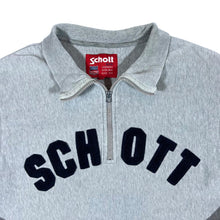 Load image into Gallery viewer, Early 00&#39;s SCHOTT NYC Embroidered Chenille Spellout 1/4 Zip Pullover Grey Sweatshirt
