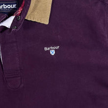 Load image into Gallery viewer, Barbour Embroidered Logo Corduroy Cord Trim Burgundy Long Sleeve Rugby Polo Shirt
