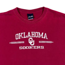 Load image into Gallery viewer, OKLAHOMA SOONERS Distressed Style College Logo Spellout Graphic Burgundy Red T-Shirt
