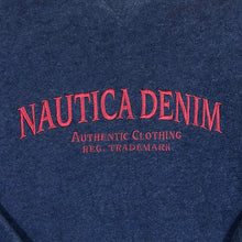 Load image into Gallery viewer, Early 00&#39;s Nautica Denim Embroidered Spellout Crewneck Fleece Sweatshirt
