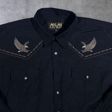 Load image into Gallery viewer, Atlas For Men Cowboy Western Eagle Graphic Panel Black Long Sleeve Cotton Shirt
