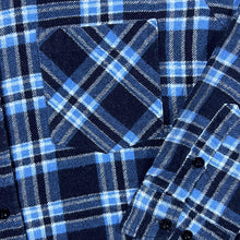 Load image into Gallery viewer, Vintage Vesta Blue Black White Plaid Check Long Sleeve Cotton Flannel Shirt
