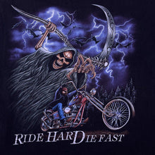 Load image into Gallery viewer, Vintage Rock Eagle "Ride Hard Die Fast" Gothic Biker Spellout Graphic Black T-Shirt
