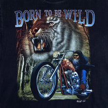 Load image into Gallery viewer, Vintage WILD "Born To Be Wild" Biker Tiger Gothic Spellout Graphic Black T-Shirt
