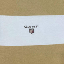 Load image into Gallery viewer, GANT Embroidered Mini Logo Denim Collared Beige White Striped Short Sleeve Polo Shirt
