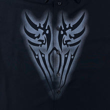 Load image into Gallery viewer, Early 00's Clockhouse C&amp;A Goth Y2K Tribal Motif Black Polyester Shirt
