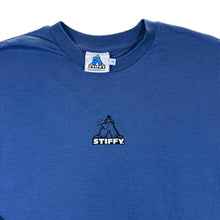 Load image into Gallery viewer, STIFFY &quot;Tail Grab&quot; Surfer Skater Logo Spellout Graphic Blue Long Sleeve T-Shirt

