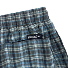 Load image into Gallery viewer, Early 00&#39;s SPEEDO Embroidered Mini Logo Blue Grey Check Swimming Trunks Board Shorts
