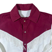 Load image into Gallery viewer, Cowboy Western Style Tasselled Burgundy Red White Long Sleeve Shirt
