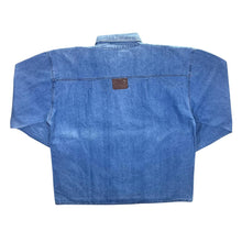 Load image into Gallery viewer, Vintage Cowboy Western Brown Lace Panel Blue Denim Popper Long Sleeve Shirt
