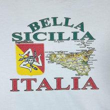 Load image into Gallery viewer, Vintage BELLA SICILIA ITALIA Souvenir Spellout Graphic White T-Shirt
