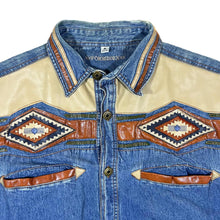 Load image into Gallery viewer, Vintage FORBIDDEN Cowboy Western Leather Panel Denim Long Sleeve Shirt
