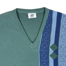 Load image into Gallery viewer, Vintage GABICCI Made In Italy Grandad Patterned V-Neck Acrylic Wool Knit Jumper

