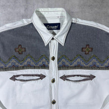 Load image into Gallery viewer, Vintage Canvas Cowboy Western Embroidered White Grey Cotton Long Sleeve Shirt
