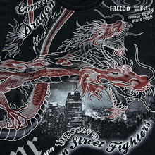 Load image into Gallery viewer, Early 00&#39;s COMEOR DRAGON STREET FIGHTERS Gothic Biker Dragon Spellout Graphic T-Shirt
