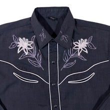 Load image into Gallery viewer, Vintage Cowboy Western Embroidered Floral Dark Grey Popper Long Sleeve Shirt
