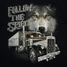 Load image into Gallery viewer, Early 00&#39;s Metal Rock FOLLOW THE SPIRIT Wolf Trucker Animal Spellout Graphic T-Shirt
