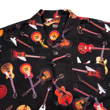Load image into Gallery viewer, Early 00&#39;s GIBSON TOUR WEAR By Dragonfly Guitar All-Over Print Patterned Polyester Open Collar Shirt
