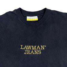 Load image into Gallery viewer, Vintage 90's LAWMAN JEANS Embroidered Logo Spellout Black Short Sleeve T-Shirt
