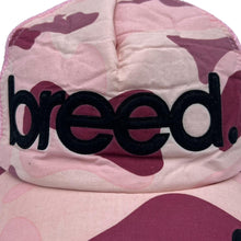 Load image into Gallery viewer, Early 00’s BREED. Embossed Spellout Pink Camo Print Mesh Trucker Baseball Cap
