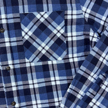 Load image into Gallery viewer, Vintage Worker Profi Company Navy Blue White Plaid Check Long Sleeve Cotton Flannel Shirt
