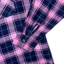Load image into Gallery viewer, Vintage Navy Blue Pink Plaid Check Cotton Long Sleeve Button-Up Flannel Shirt
