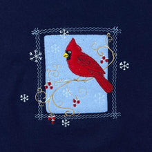 Load image into Gallery viewer, Vintage Endless Designs Embroidered Winter Bird Nature Navy Blue Sweatshirt
