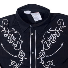 Load image into Gallery viewer, Cowboy Western Style Embroidered Floral Black Long Sleeve Polyester Shirt
