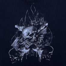 Load image into Gallery viewer, RR Skull Crossbones Guitar Gothic Graphic Black Cotton T-Shirt
