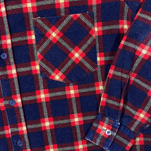 Load image into Gallery viewer, Vintage Navy Blue Red Lumberjack Plaid Check Long Sleeve Cotton Flannel Shirt
