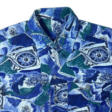 Load image into Gallery viewer, Vintage 90&#39;s Blue Green Crazy Abstract Patterned Long Sleeve Shirt
