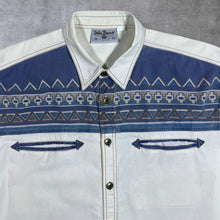 Load image into Gallery viewer, Vintage John Baner Cowboy Western Aztec Patterned Cream Blue Short Sleeve Shirt
