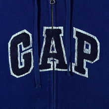 Load image into Gallery viewer, GAP Classic Embroidered Chenille Spellout Blue Zip Hoodie
