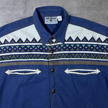 Load image into Gallery viewer, Vintage John Baner Cowboy Western Aztec Patterned Cotton Blue Short Sleeve Shirt
