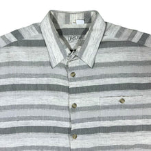 Load image into Gallery viewer, Vintage 90's Dabona Grey White Multi Striped Cotton Viscose Short Sleeve Shirt
