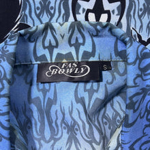Load image into Gallery viewer, Early 00&#39;s Fas Bowly Gothic Y2K Tribal Dragon Patterned Blue Short Sleeve Shirt

