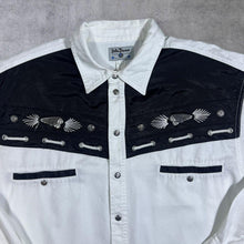 Load image into Gallery viewer, Vintage John Baner Cowboy Western Metal Native American Motif Popper Long Sleeve Shirt
