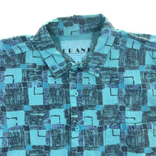 Load image into Gallery viewer, Vintage Frank Crazy Abstract Patterned Turquoise Blue Short Sleeve Cotton Shirt
