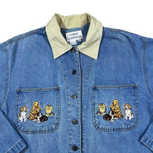 Load image into Gallery viewer, Vintage 90&#39;s CASEY COLEMAN Embroidered Dog Puppy Pocket Patch Blue Denim Worker Chore Jacket
