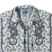 Load image into Gallery viewer, Early 00&#39;s Crossby Gothic Y2K Traditional Dragon Patterned White Grey Short Sleeve Shirt
