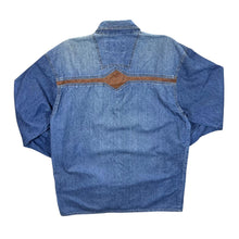 Load image into Gallery viewer, Vintage C&amp;A Cowboy Western Leather Panel Blue Denim Popper Long Sleeve Shirt
