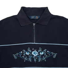 Load image into Gallery viewer, Vintage CASUAL CLUB Debenhams Embroidered Floral Flower Motif 1/4 Zip Collared Pullover Sweatshirt
