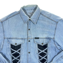 Load image into Gallery viewer, Vintage ARIZONA Leather Panel Cowboy Western Denim Long Sleeve Shirt
