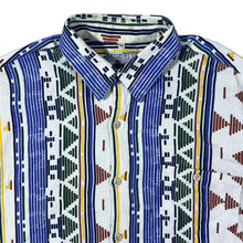 Load image into Gallery viewer, Vintage 90's Basic Line Crazy Abstract Patterned Short Sleeve Cotton Shirt
